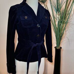 Navy Blue Corduroy Tie Waist Jacket